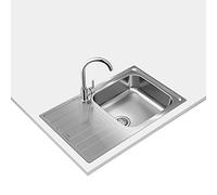 TEKA Fregadero Encastrado 1 Cubeta 50 cm Escurridor Reversible en Acero Inoxidable, Profundidad 175mm, Mueble 50cm, Desagüe con Válvula Manual y Sifón, Universe 50 T-XP 1C 1E Max