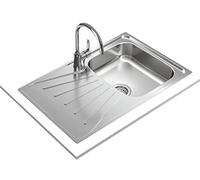 TEKA Fregadero Encastrado 1 Cubeta con Escurridor, Acero Inoxidable Pulido, Reversible, Profundidad 16cm, Desagüe Manual con Canasta 3½" y Sifón, Para Mueble de 45cm, Modelo StarBright 45 E XP