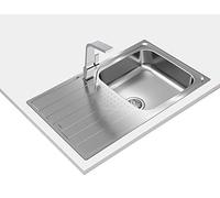 TEKA Fregadero Encastrado 1 Cubeta con Escurridor en Acero Inoxidable, Reversible, Profundidad 190mm, Mueble 50cm, Desagüe Manual con Válvula Canasta y Sifón, Universe 50 T-XP 1C 1E Plus
