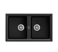 TEKA Fregadero Encastrado 2 Cubetas Granito Reversible, Profundidad 199mm, Desagüe Automático, Mueble 90cm, Stone 90 B-TG 2C AUTO