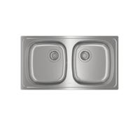 TEKA Fregadero Encastrado Doble Cubeta, Acero Inoxidable Pulido, 80 cm | Instalación por Encastre, Profundidad Cubeta 160 mm, Válvula Manual 3½" con Rebosadero, Incluye Sifón, E-50 2B