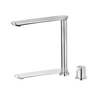 TEKA Grifo Cocina Monomando, Bajo Ventana, Caño Bajo Giratorio Retráctil, Aireador Anticalcáreo, 2 orificios ø 35 mm, Latiguillos Flexibles 3/8", Cromo, Mod. FO 985