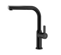 TEKA Grifo Cocina Monomando, Caño Alto Giratorio 360°, Maneral Extraíble, Aireador Antical, Manguera Flexible, Acabado Negro, Modelo OVAL 938