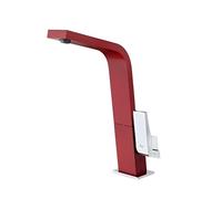 TEKA Grifo Cocina Rojo Monomando, Caño Alto Plano Giratorio, Cartucho de Discos Cerámicos, Aireador Anticalcáreo, Latiguillos de Alimentación 3/8", Modelo IC 916