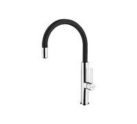 TEKA Grifo de Cocina Monomando, Caño Alto Giratorio, Aireador Anticalcáreo, Sistema Easy-Quick, Latiguillos Flexibles 3/8” y 1/2”, Acabado Negro y Cromo, Modelo FOT 995