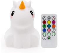 Tekemai Lámpara de atmósfera y Luz de Noche para Niños, Bebé Luz de Noche, Silicona Luz Nocturna, Resistente a Caída LED Multicolor Remoto USB Recargable, Regalo Dormitorio Decoración - Unicornio