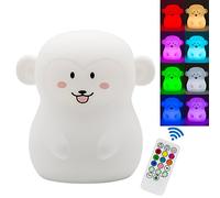 Tekemai Luz Nocturna Infantil, Luz de Noche Bebé, Lámpara de Mesa, lámpara de cabecera silicona, 9 colores con control remoto, lámpara LED recargable USB para Dormitorio/Regalo para niños - mono