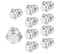 Tekenewbse 10 PCS 22 mm Interruptor Pulsador, Botón Metal de Prueba de Agua, Pulsador de Metal Resistente al Agua, Pulsador Momentáneo12V/24V/125V/250V (Cabeza Alta)