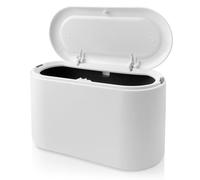 tekenewbse 2L Papelera Escritorio, 22 × 11 × 13cm Mini Blanca Cubo de Basura de Mesa con Tapa, Plastico Pequeño para Papeleras Pequeña para Baño, Oficina, Escritorio, Cocina