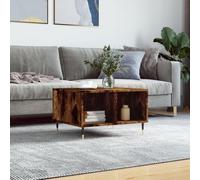 TEKGHUT Mesa de centro de madera de roble ahumado, 60 x 50 x 36,5 cm, con 4 compartimentos, mesa robusta sobre patas de metal