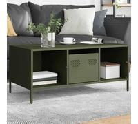 TEKGHUT Mesa de té industrial verde oliva 101,5 x 50 x 43,5 cm de acero laminado en frío con patas ajustables y práctica puerta