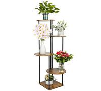 Teklemon Soporte Plantas Interior, Estanteria Plantas de 5 Niveles Estantería para Plantas Soporte para Macetas de Madera Estante Vertical para Esquina para Interiores Exteriores Jardín Balcón(Ronda)