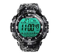 TEKMAGIC - Reloj de natación (buceo, 10 ATM, impermeable, con funciones de cronómetro, cronógrafo, despertador y pantalla doble, zona horaria, formato 12/24 horas seleccionable, Military