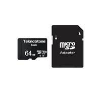 TeknoStone Basic - Tarjeta de memoria micro SDXC de 64 GB con adaptador de hasta 90 MB/s de velocidad de lectura U1 V30 A1 con clasificación de vídeo HD, tarjeta TF para cámaras de seguridad, tabletas
