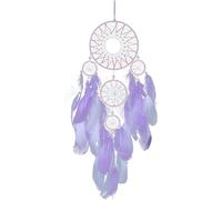 Teksome Atrapasueños para niñas, decoración de pared atrapasueños - Arte decorativo del ornamento | Adorno artesanal hecho a mano con cinco anillos de la suerte, atrapasueños de plumas, decoración del