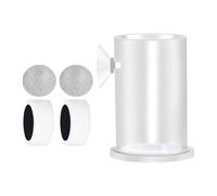 Teksome Comedero de peces de vacaciones, cuenco transparente para pecera, equipo de alimentación, diseño de ventosa, forma cilíndrica, anillo antideriva y red de fugas para uso en interiores