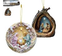 Teksome Decoración del nacimiento de Jesús | Belén de Pascua 2D - Decoración cristiana del nacimiento de Jesús, decoración colgante 2X para árbol de Pascua