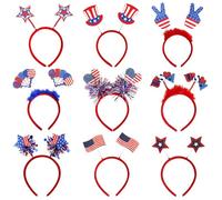 Teksome Diadema patriótica, cabeza patriótica Boppers | Tomba azul rojo - 9x Accesorios del Día de la Independencia del Día de los Caídos para desfiles, barbacoa, eventos, disfraces y celebraciones
