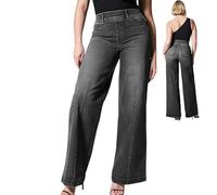Teksome Jeans holgados | Jeans elásticos de pierna ancha de cintura alta para mujer | Jeans elegantes de aspecto envejecido sin cremallera para playa, vacaciones, hogar, trabajo, fiesta, citas, ,