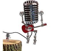 Teksome Lámpara de robot con micrófono de metal, Lámpara de escritorio de robot vintage - Lámpara de micrófono retro - Lámpara de mesa de robot de metal para mesita de noche, mesa de centro,