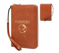 Teksome Porta Pasaportes,Portátil Multi-Bolsillo Funda De PU | Viaje Cremallera Documentos Cubierta Tarjetas - para Documentos Efectivo Billetes Avión Vacaciones Familiares Crucero