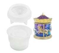 Teksome Silicona para Tarro Almacenamiento | Caja Almacenamiento Silicona con patrón carrusel con Tapas, moldes joyero con Tapa pirámi, molepoxi, molorganizador,