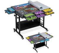 Tektalk 2000 piezas plegable de fieltro Jigsaw Puzzle Board with Height Adjustment, Puzzle Table with 2 Felt Cover & 8 Sorting Trays/Drawers, Easel with Legs, Enclosed with 4 Roller Wheels - Dark Gray