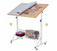 Tektalk Mesa de rompecabezas con ajuste de ángulo y altura, tablero de rompecabezas con cubierta, mesa inclinable con caballete de rompecabezas con patas, cerrada con 4 ruedas de rodillo, para hasta