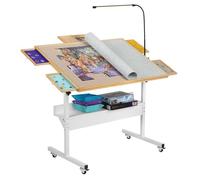 Tektalk Mesa de rompecabezas con luz LED, tablero de rompecabezas con ajuste de ángulo y altura, meseta de madera con cubierta, cerrada con 4 ruedas de rodillo, para hasta 1500 piezas