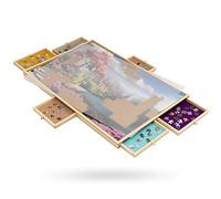 Tektalk Mesa de rompecabezas de madera con cubierta a prueba de polvo, tablero de rompecabezas portátil Plateau con 6 cajones deslizantes coloridos, para hasta 1000 piezas de rompecabezas