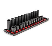 TEKTON 3/8 Inch Drive 12-Point Impact Socket Set with Rails, 24-Piece (8-19 mm) | SID91213
