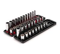 TEKTON 3/8 Inch Drive 12-Point Socket Set with Rails, 42-Piece (5/16-3/4 in, 8-19 mm) | SHD91219