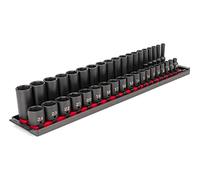 TEKTON 3/8 Inch Drive 6-Point Impact Socket Set with Rails, 38-Piece (6-24 mm) | SID91211