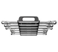 TEKTON Juego de llaves de trinquete de 12 puntos de cabeza flexible larga con soporte, Herramienta de 6 piezas (1/4-13/16 pulgadas) | WRB96200