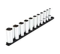 TEKTON Juego de llaves de vaso de 1/2 pulgada de profundidad de 12 puntos con riel, 11 piezas (3/8-1 pulgada) | SHD92107