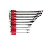 TEKTON Long Fixed/Flex Head 12-Point Ratcheting Box End Wrench Set with Modular Organizers, 14-Piece (6-19 mm) | WRB95303