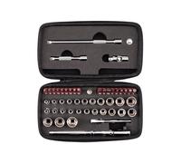 TEKTON SKT07907 - Juego de trinquete de 1/4 pulgadas de 12 puntos para motor pequeño, broca y cabeza flexible, de liberación no rápida con funda (50 piezas)