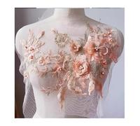 Tela bordada con apliques de encaje 3D for vestido novia graduación accesorio DIY 33x26cm(Orange)
