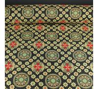 Tela brocado mandalas y rombos orientales serie Mogol - 150 cm ancho | ropa tradicional, decoración festiva, manteles, cojines exóticos | 100% poliéster - por metro (NEGRO, 1 METRO)