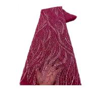 Tela con cuentas de línea flujo 5 yardas, malla lentejuelas tubo puntada cadena pesada 1,9 kg for vestido novia(Rosered)