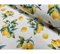 Tela con estampado de ramas de limón, hojas de árbol verde, aspecto de lino, decoración del hogar, cortina de cocina, material de algodón, 140 cm de ancho, se vende por metros