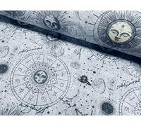 Tela con estampado del zodiaco cielo estrellas galaxia espacio astrología horóscopo sol luna celestial cortinas tapicería vestido material 140 cm de ancho - gris (por metro)
