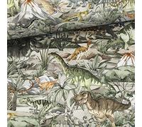 Tela de algodón Dino Premium de 50 x 150 cm, para niños con dinosaurios, tejidos para coser para niños, más de 10 tipos de dinosaurios, animales, tela de algodón de algodón, no se vende por metros