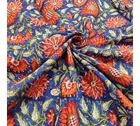 Tela de algodón estampada en bloque Tela india impresa a mano, tela de algodón suave de The Yard Fabric, tela estampada Jaipuri Kurti para el vestido de verano (5 yards)
