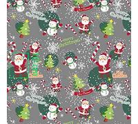 Tela de algodón para niños 100 x 160 cm, 100 % algodón, venta por metros, diseños navideños, tela para artesanías y costura (Papá Noel, muñeco de nieve, Merry Christmas, gris, 100 x 160 cm)