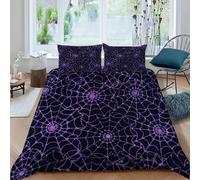 Tela de araña púrpura Juego De Funda De Edredón 3D Impreso Púrpura Conjunto De Ropa De Cama con Cremallera Niños Niñas 100% Microfibra Suave Funda King（220x240cm）