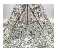 Tela de bordado de cien flores tridimensional de malla Tela de encaje bordado multicolor 1 yarda(1 White background)