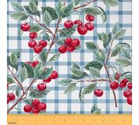 Tela de cereza roja de The Yard Acuarela Rústica Natural Frutas Plantas Tela para suministros de costura para niños Retro Azul Cuadrícula Rayas Decorativa Tela para tapicería DIY y acentos del hogar 1