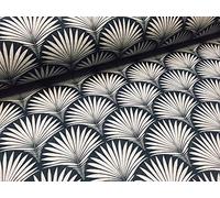 Tela de damasco geométrica con diseño floral Art Deco - Cortina tapizada para decoración del hogar - 140 cm de ancho - negro y crema (por metro)