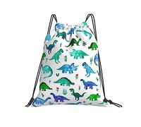 Tela De Dinosaurios Tiny Dinos En Azul Y Verde Hombres Mujer Cordón Bolsa Gracioso Mochila Con Cordón Cómodo Gym Sack Para Deporte Viaje Yoga